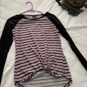 Cute girls striped knot-tie shirt